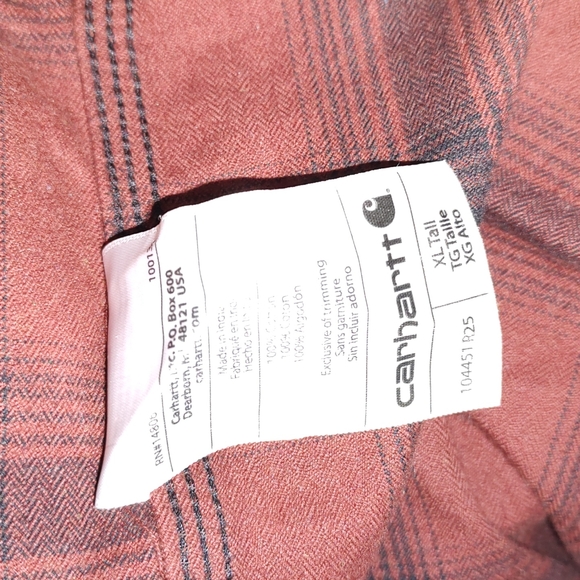 Carhartt Mens Flannel Shirt Plaid Button Down Original Fit Long Sleeve XL Tall - Picture 11 of 11